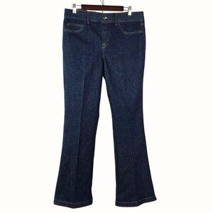 Spanx XL Petite Flare Denim Jeans Blue Mid-Rise Stretch Comfortable Fit Womens